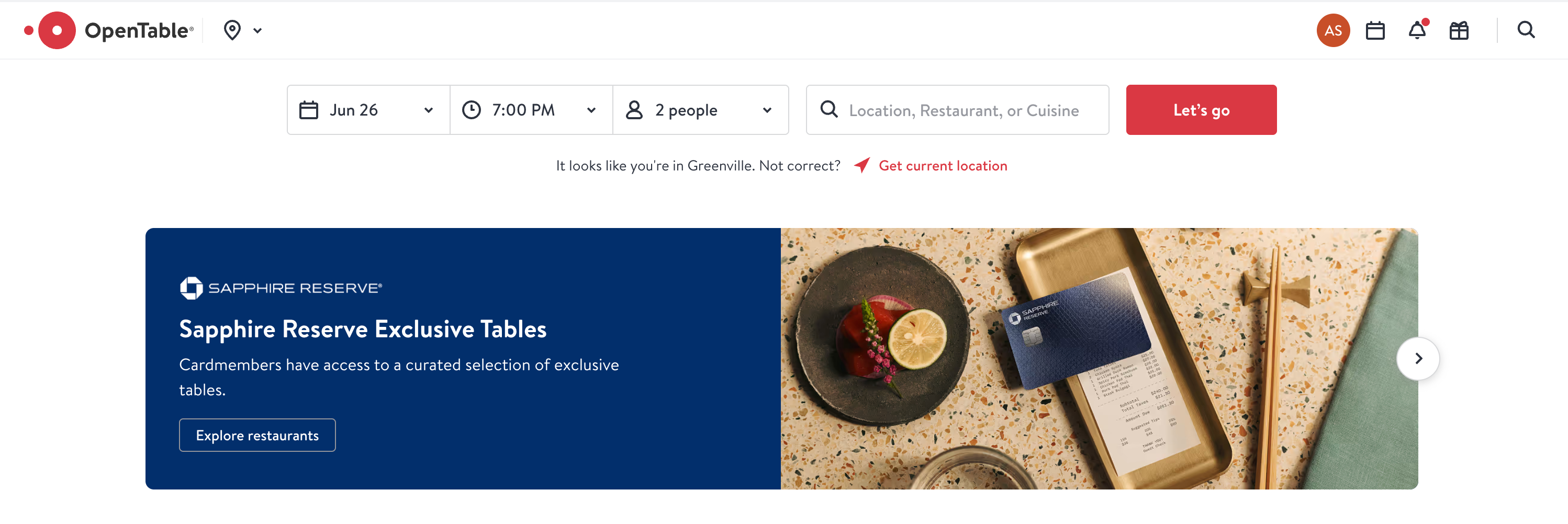 OpenTable home page
